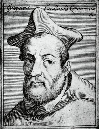 Portrait de Gasparo Contarini (1483-1542), cardinal et évêque italien, gravure tirée de Illustrissimorum, omnique virtutis, et scientiarum laude praestantissimoru virorum icones, par Claudius Pernetus - William M. Timlin