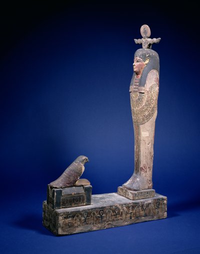Figure de Ptah-Soker-Osiris debout sur un socle en boîte face à un sarcophage avec un faucon Horus, objet funéraire, égyptien, Période Ptolémaïque, vers 200 av. J.-C. - Unbekannt