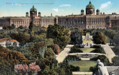 Jardins publics avec les deux musées Hof, Vienne, fin du XIXe/XXe siècle (carte postale) - Unbekannter Künstler