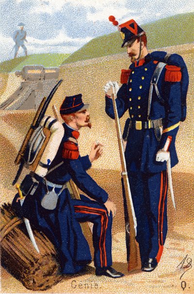 Q : Génie. Gravure dans "Alphabet militaire". Initiales de l