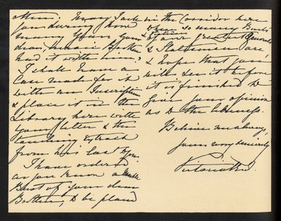 Reine Victoria - lettre manuscrite à Miss Mary Augusta Gordon, la remerciant pour la bible qu