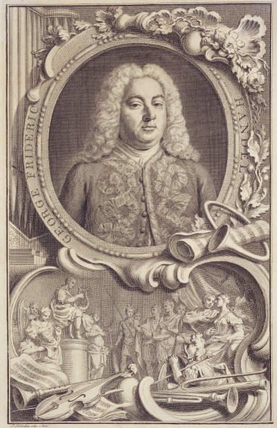 George Frederick Handel (1685-1759), frontispice de "Israel in Egypt", gravé par Jacobus Houbraken (1698-1780) - Unbekannter Künstler