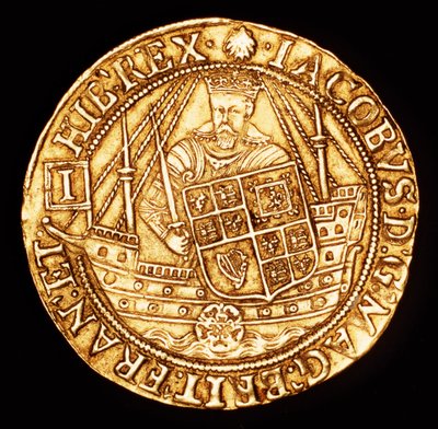 Rare pièce, Angleterre, or Spur Ryal, roi Jacques I sur un navire avec bouclier - Unbekannter Künstler