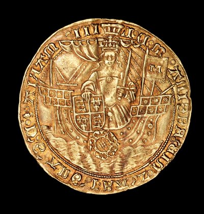 Rare pièce anglaise, or Ryal, reine Marie (Marie la Sanglante) sur un navire avec épée et bouclier - Unbekannter Künstler