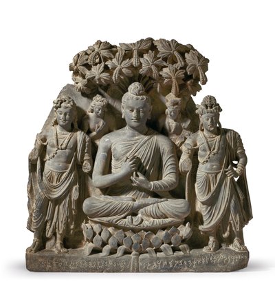 Triade en relief de Bouddha Shakyamuni avec Bodhisattvas - Unbekannter Künstler