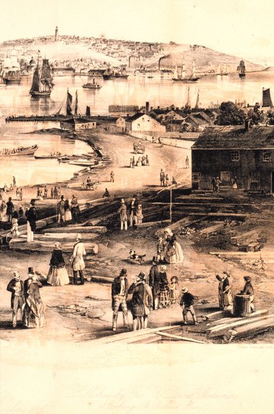 Détail du quart droit de la gravure du port de Portland - Unbekannter Künstler