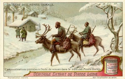 Service postal russe avec des rennes dans les montagnes de l