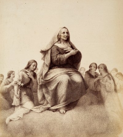 Sainte Anne contemple avec contentement sa fille. Illustration du Chant XXXII du Paradis de La Divine Comédie de Dante Alighieri. Œuvre de Francesco Scaramuzza dédiée à la Municipalité de Florence. - Unbekannter Künstler