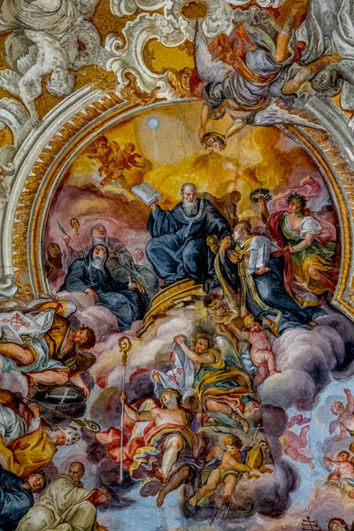 Église San Benedetto (Saint Benoît), Catane, Sicile (Italie). Détail de la fresque du plafond (18ème siècle). Saint Benoît. - Unbekannt