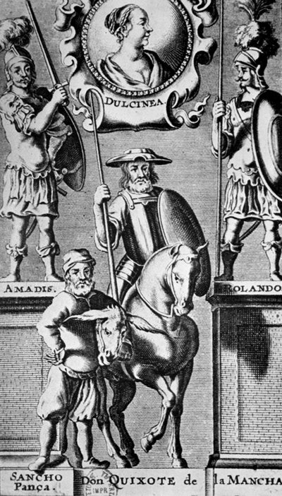 Sancho Panza et Don Quichotte, sous le portrait de Dulcinée (d