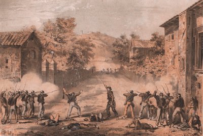 Volontaires siciliens attaquant les avant-postes sur le côté gauche des Napolitains à Milazzo, Sicile - William M. Timlin