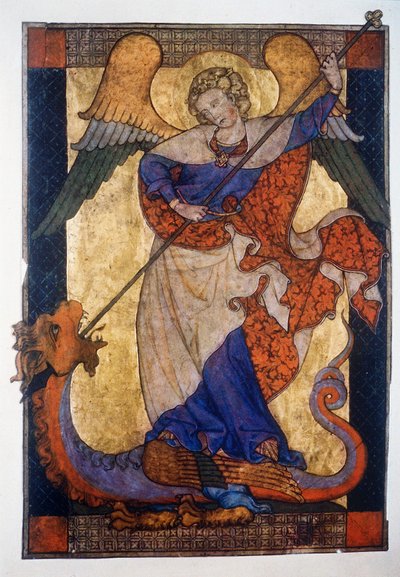 Saint Michel terrassant le dragon - Parchemin, c.1330, Staatliche Museen Kupferstichkabinett, Berlin - Unbekannter Künstler