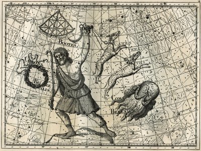 Le Bouvier, la Couronne boréale, les chiens de chasse, la chevelure de Bérénice. Gravure tirée de « Les étoiles et les autres curiosités du ciel » de Camille Flammarion - Unbekannt