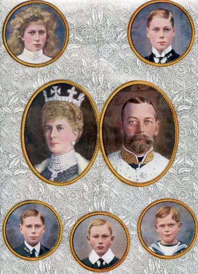 La famille royale britannique en 1910. En haut à gauche, la princesse Mary, princesse royale et comtesse de Harewood, 1897-1965. Le prince de Galles, plus tard Édouard VIII - Unbekannter Künstler