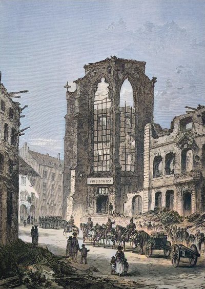 Le bâtiment détruit de la bibliothèque à Strasbourg - Unbekannter Künstler