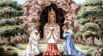 Les druides gaulois vénérant la Vierge Marie, vers 1870-1880 (chromolithographie) - Unbekannter Künstler