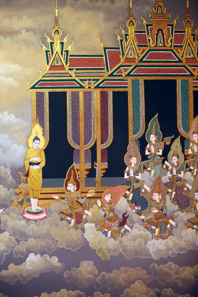 La vie du Bouddha, fresque murale, temple Wat Botum, Phnom Penh, 2022 - Unbekannter Künstler