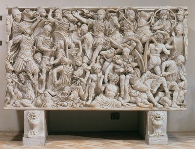 Le sarcophage Ludovisi avec une représentation en haut relief des Romains combattant les Barbares, 250-80 après J.-C. - Unbekannt