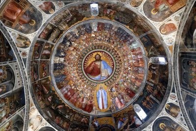 Le Baptistere de Padoue. Fresques du plafond du 14ème siècle par Giusto de Menabuoi. Le Paradis. Christ bénissant avec anges, patriarches, prophètes et saints. Padoue, Italie. - Unbekannt