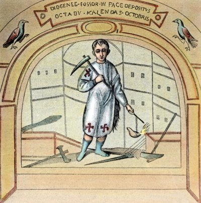 Le fossoyeur ou fossoyeur Diogène comme peinture murale à l