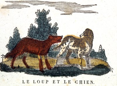 Le loup et le chien, conte de La Fontaine, début du 19e siècle (gravure) - Unbekannter Künstler