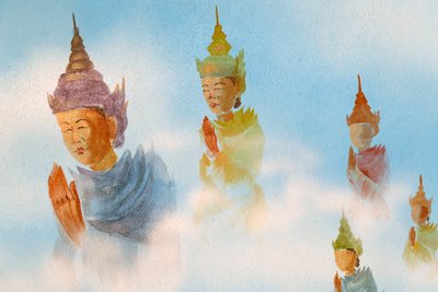 Temple bouddhiste Thien Lam, peinture murale, adorateurs, Hué, Vietnam, 2019 - Unbekannt