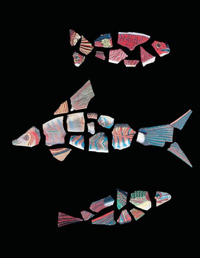 Trois fragments de mosaïque de poissons, période ptolémaïque-romaine - Unbekannt
