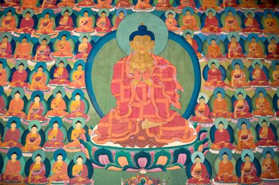 Bouddhisme tibétain; peinture murale; Bouddha en méditation; nombreux petits Bouddhas; Monastère de Chemre Gompa; Chemrey; région du Ladakh; Jammu-et-Cachemire; Inde; Asie du Sud; Asie - Unbekannt