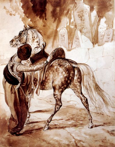 Turc monté sur un cheval. 1835 par Karl Pavlovich Bryullov (1799-1852), peintre russe. Il est considéré comme une figure clé de la transition du néoclassicisme russe au romantisme. - Unbekannter Künstler