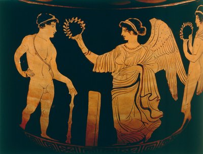 Vase, décoration représentant la victoire couronnant un athlète avec une branche d