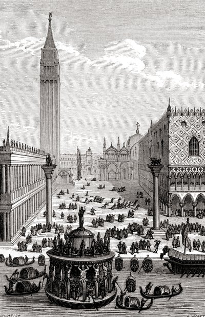 Venise - Place Saint-Marc avec cathédrale et gondoles - Unbekannter Künstler