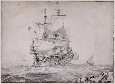 Navires en mer tirant le canon - dessin de Pierre Puget (1620-1694) 17ème siècle - Unbekannter Künstler