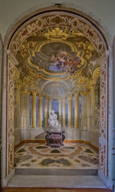 Vue de la chapelle avec fresques de Lorenzo de Ferrari et la statue de Pierre Puget, Palazzo Carrega-Cataldi (ancien Palazzo Tobia Pallavicini), Gênes, Ligurie, Italie - Unbekannter Künstler