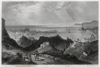 Vue de la ville et du port de Gênes, la cité de marbre, Gênes-la-Superbe, dans le livre sur la Méditerranée par Louis Enault, journaliste et voyageur français - Unbekannt