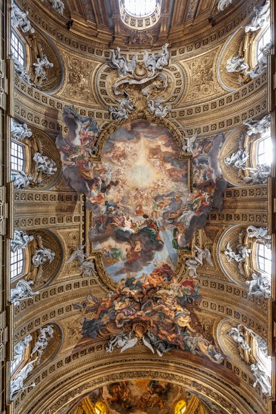 Vue de la voûte de la nef avec "Le Triomphe au Nom de Jésus", Église du Gesù, Rome, Italie - Unbekannter Künstler