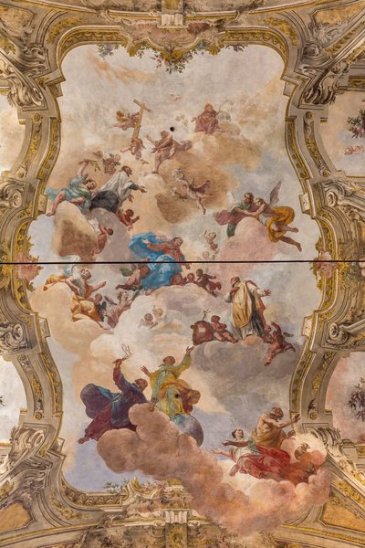 Vue de la voûte avec fresque de la salle des Théatins, Chiesa di San Vincenzo, Piacenza, Émilie-Romagne, Italie - Unbekannter Künstler