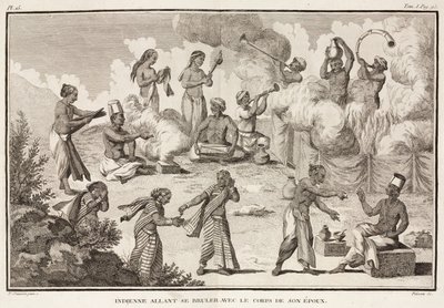 Veuve sur le point de se brûler sur le bûcher funéraire de son mari, Inde - Unbekannt