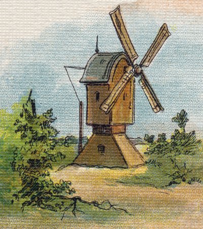 Moulin à vent. Gravure dans "Alphabet de ma petite fille". Bernardin-Bechet et Fils, libraires-éditeurs, Paris, vers 1895. Album incassable sur toile. Bibliothèque des Bébés. 12 pages. Album contenant une méthode de lecture et un abécédaire illustratif. - Unbekannt