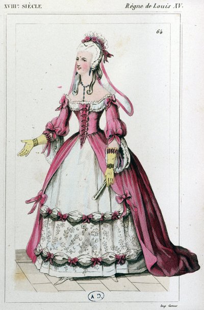 Femme portant une robe comme Mme de Pompadour, c. 1810 (gravure) - Unbekannter Künstler