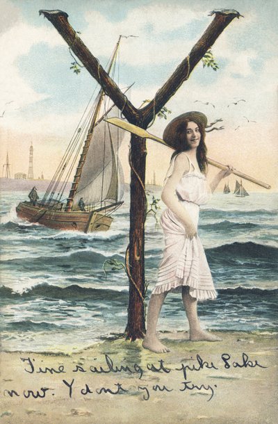 Y : Une femme pieds nus, vêtue d