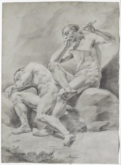 Deux hommes nus, dormant et jouant de la flûte - Unbekannter Künstler