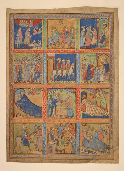 f. 1 : Une série de 24 miniatures de la Vie du Christ ; Sept découpes de manuscrits enluminés. XIIe siècle-XVe siècle - Unbekannter Künstler