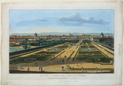 Vue des jardins du Belvédère à Vienne vers le Belvédère inférieur - Unbekannter Stecher