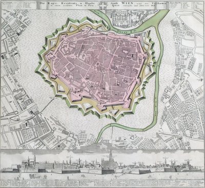 Plan de la ville intérieure de Vienne avec les fortifications et les faubourgs voisins - Unbekannter Stecher