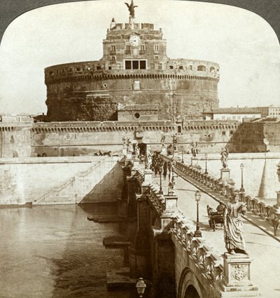 Pont et château Saint-Ange, Rome, Italie - Underwood and Underwood