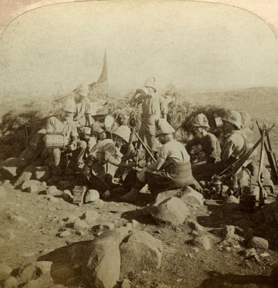 Signaleurs des Gordon Highland sur Signal Hill, Euslin, Afrique du Sud, Guerre des Boers, 1899-1902 - Underwood and Underwood