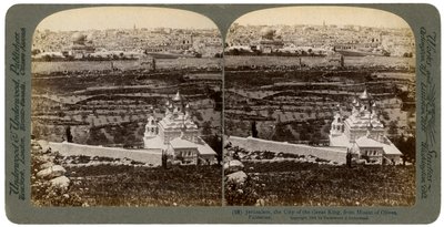 Jérusalem, vue depuis le mont des Oliviers, Palestine, 1901 - Underwood and Underwood