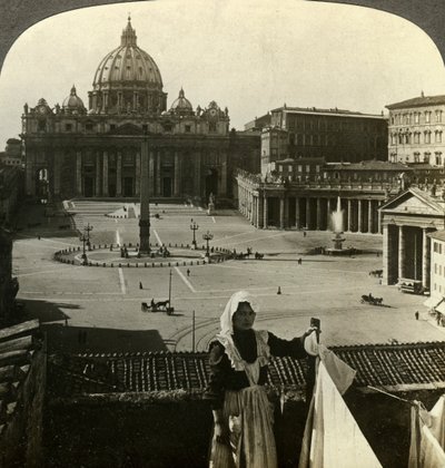Place Saint-Pierre et Basilique et le Vatican, Rome, Italie - Underwood and Underwood