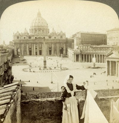 Place Saint-Pierre et basilique et le Vatican, Rome, Italie - Underwood and Underwood