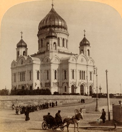 Temple de Notre Sauveur, la plus grande église de Moscou, Russie, 1898 - Underwood and Underwood